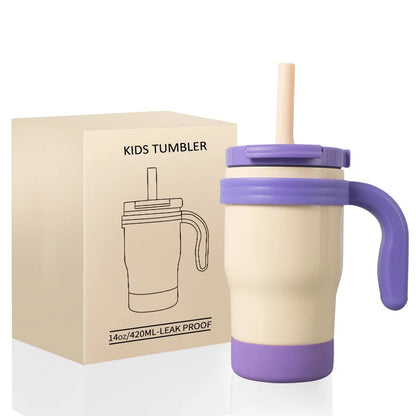 420ML Kids Thermos Bottle Leak Proof Tumbler With Handle Stainless Steel Travel Straw Mug For Toddler Boys Girls Christmas Gifts Good Vibrations