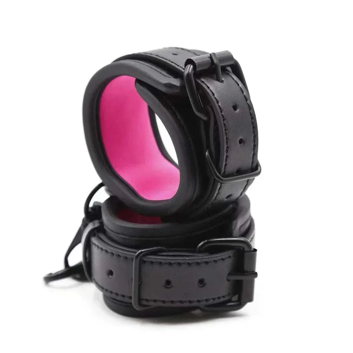 SM erotic leather handcuffs and footcuffs BDSM set for couples.