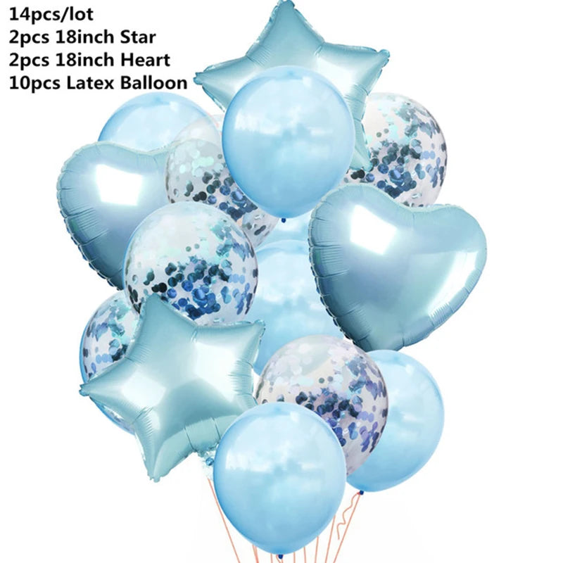 14pcs Rose Gold Mix Star Heart Confetti Latex Balloons Birthday Party Decorations Kids Adult Wedding Anniversary Globos Supplies Good Vibrations