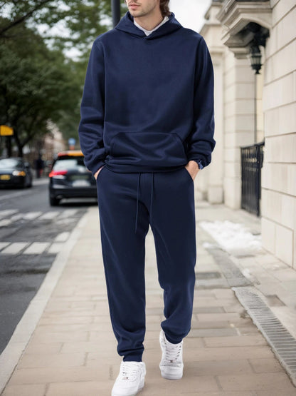 Men's Autumn and Winter Solid Color Hoodie+jogging Pants Two-piece Set Fashionable Outdoor Casual Sportswear Men's Tracksuit Good Vibrations
