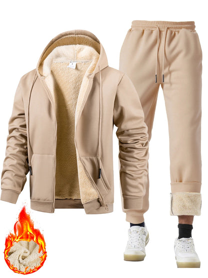 Men's Suit Two-Piece Tracksuit Plush Thickened Warm Sports Jacket+Trousers Sports Suit Winter Outdoor Casual Hoodie Sportswear Good Vibrations