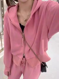Casual Hooded Open Cardigan Sweatshirt Slimming Sporty Wide Leg Pants Two Piece Set Fashionable Versatile Polyester Long Sleeve Good Vibrations