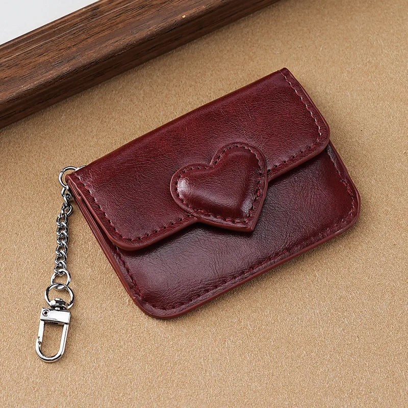 PULeather Card Holder Purse Women Cute Heart Shaped Small Wallet Multi-card Anti-magnetic Card Holder Travel Cash Coin Bag Good Vibrations