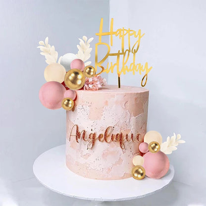 32Pcs/set Ball Cake Toppers Pink Gold Pearl Balls Cupcake Topper Flags for Kids Birthday Party Wedding Decorations Baby Shower Good Vibrations