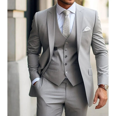 Men's Suits  Grey Costume Homme Slim Fit Formal Wedding Outfits 3 Piece Jacket Pants With Vest Custom Made 2024