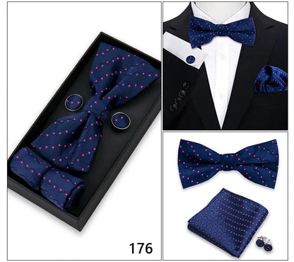 Bowtie For Men Set Gift Box Business Gift Fashion Bow Tie Pocket Square Cufflinks Set Bowtie 3pcs For Wedding Hanky Cravata Neck