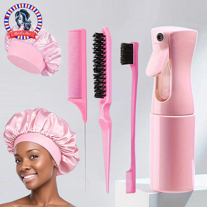 5pcs Hair Styling Set: Includes Hair Spray Bottle, Sleeping Rat Tail Comb, Sectioning Comb, and Edge Brush  Hair Cap Salon Good Vibrations