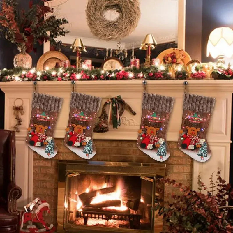 Christmas Stocking With Colorful Lights 18.11 Inches Cartoon Christmas Stocking Tree Ornaments Decoeative Stocking Pendants Good Vibrations