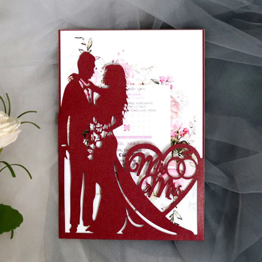 25 Pieces 250gsm Strong Pink Pearly Paper Wedding Invitations Personalized Print Bride Groom Engagement Invite Card IC155 Good Vibrations