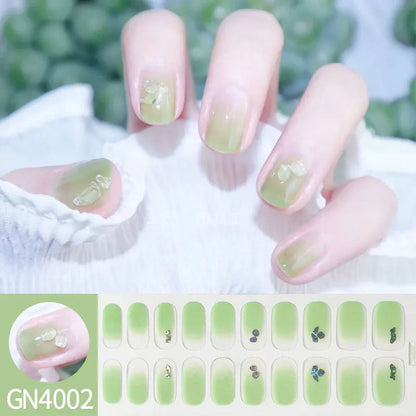 20Tips Semi-Cured Gel Nail Sticker Pure Color Uv/Led Lamp Gel Nail Polish Wraps Long-Lasting Full Cover Gel Sticker Nail Decor Good Vibrations