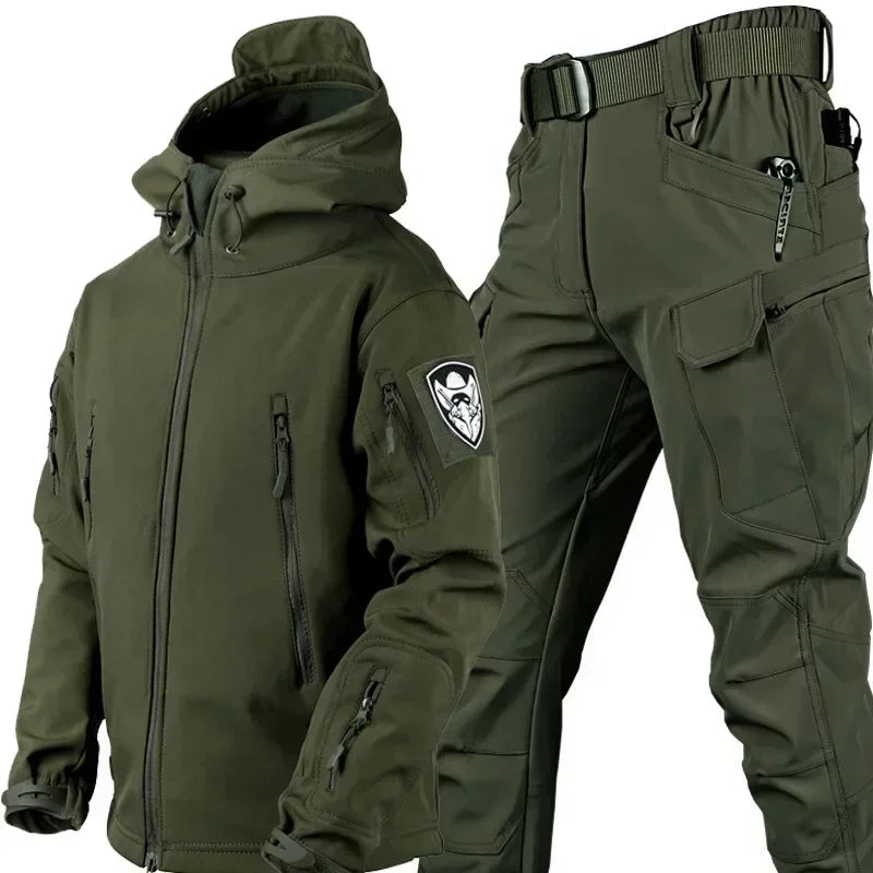 Winter Thicken Men Camo Suit Waterproof Tactical Training Set Multi-pocket Hooded Jacket Fleece Pants Outdoor Hunting 2-piece Good Vibrations