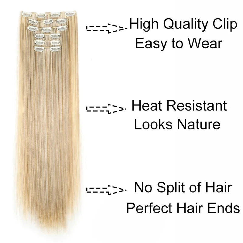 Synthetic Clips in Hair Extensions Long Straight Hairstyle Blonde Black Hairpieces Heat Resistant False Hair Daily Use Good Vibrations