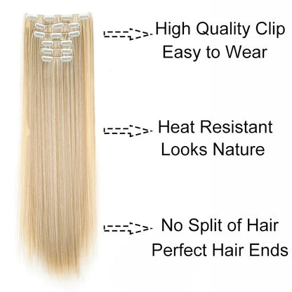 Synthetic Clips in Hair Extensions Long Straight Hairstyle Blonde Black Hairpieces Heat Resistant False Hair Daily Use Good Vibrations