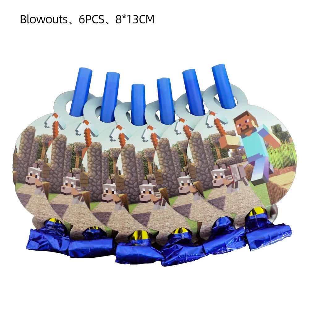 Mineres Craftings Party Decorations World Game Tableware Cup Plate Balloon Tablecloth Boys Birthday Party Supplies Kids Gift Good Vibrations