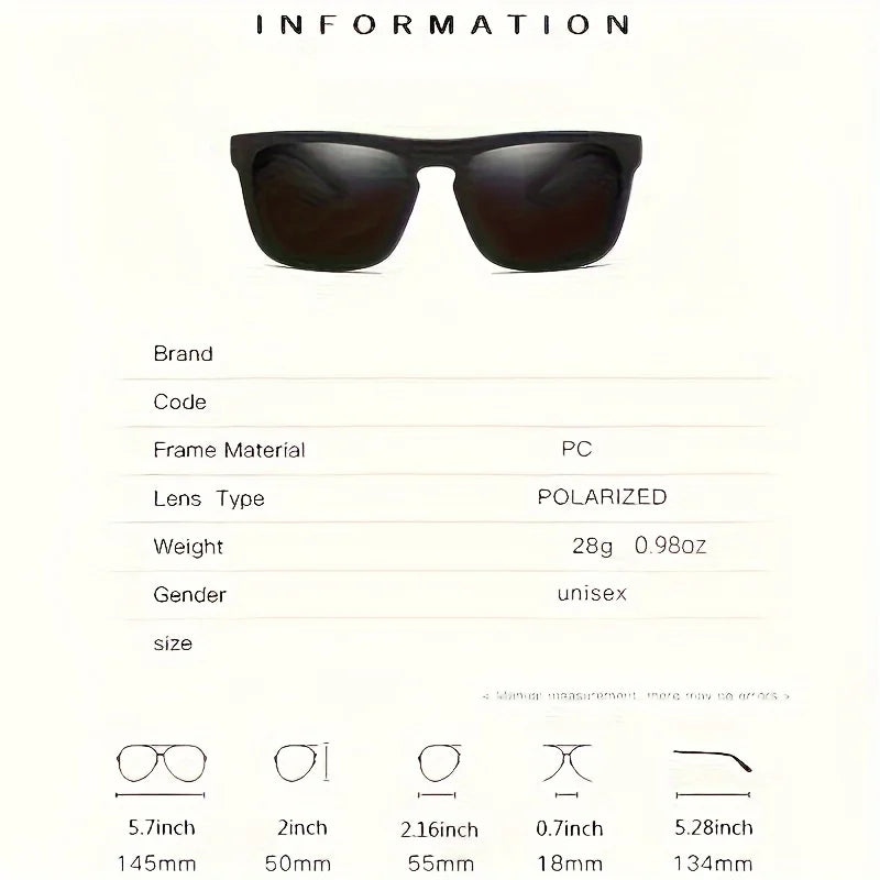 2pcs Square Polarized Sunglasses Anti Glare Sun Shades For Summer Party Vacation Travel Driving Fishing Good Vibrations
