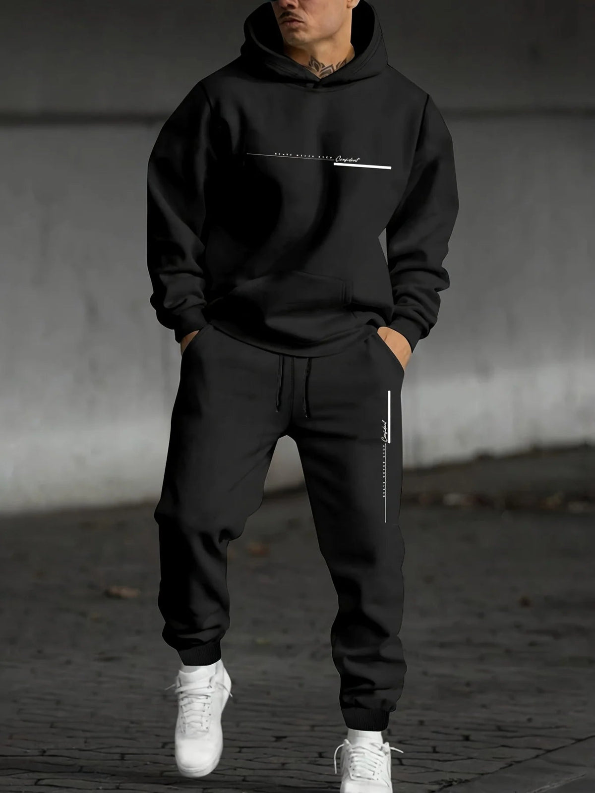 2025 Men's Fall Printed Hoodie and Jogger Set - Perfect for School Start Season Good Vibrations