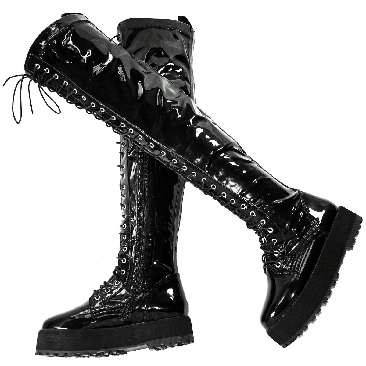 Thigh High Platform Pumps US 12 Shoes Women Plus Size 50 49 Black Patent Leather Over The Knee High Boots Big Size 48 47 Shoes Good Vibrations