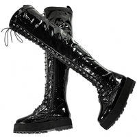 Thigh High Platform Pumps US 12 Shoes Women Plus Size 50 49 Black Patent Leather Over The Knee High Boots Big Size 48 47 Shoes Good Vibrations