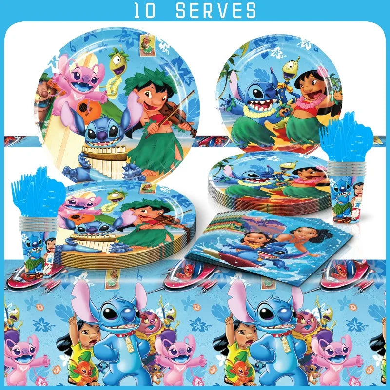 Disney Lilo Stitch Theme Birthday Party Supplies Tableware Set Children Birthday Party Cutlery Decoration Napkin Paper Cup Good Vibrations