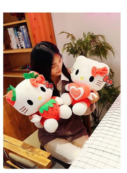 22cm Sanrio KT Cat Plush Toys Kawaii Strawberry KT Cat Plush Doll Home Decor Plushie Toy Girl Birthday Gift Good Vibrations