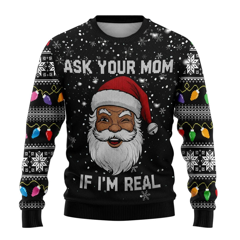 Funny Santa Claus Graphic Ugly Christmas Sweater Fashion Autumn Streetwear 3D Printed Sweatshirts Loose Breathable Pullovers Good Vibrations