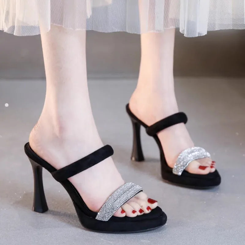 High Heel Sandals 2026 Summer New Round Rhinestone Platform Non-slip Wear-resistant Stiletto Slippers Good Vibrations