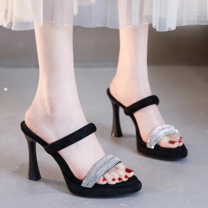 High Heel Sandals 2026 Summer New Round Rhinestone Platform Non-slip Wear-resistant Stiletto Slippers Good Vibrations