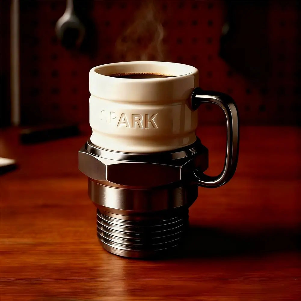 Spark Plug Mug Industrial Coffee Cup For Car Enthusiasts Collectors Mechanics Home Office Desk Garage Display Birthday Gift Good Vibrations