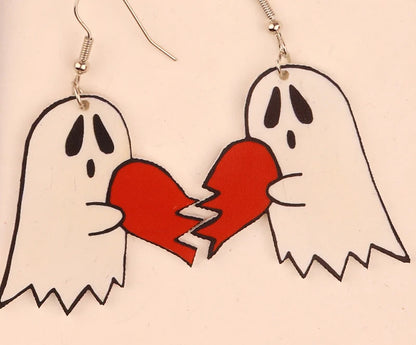 Halloween Dangle Earring With Cartoon Ghost Skeleton Coffin Clown Design Adorable Halloween Women Gift Good Vibrations