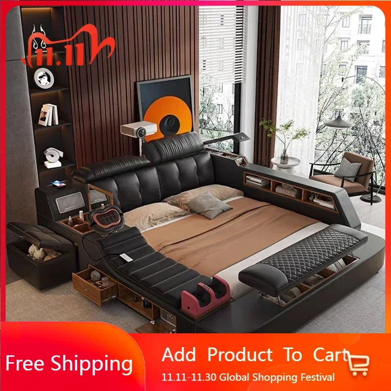 Modern Double Bed Girls Design Smart Bedroom Queen King Size Bed Beauty Sleeping Princess Leather Cama Lounge Suite Furniture Good Vibrations