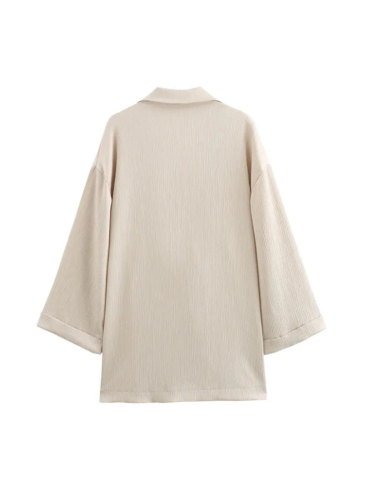 2024 Autumn Women Casual Blazer Coat Pants Set Long Sleeve Double Breasted Blazer + Wide Leg Trousers Lady Office Outfit Good Vibrations