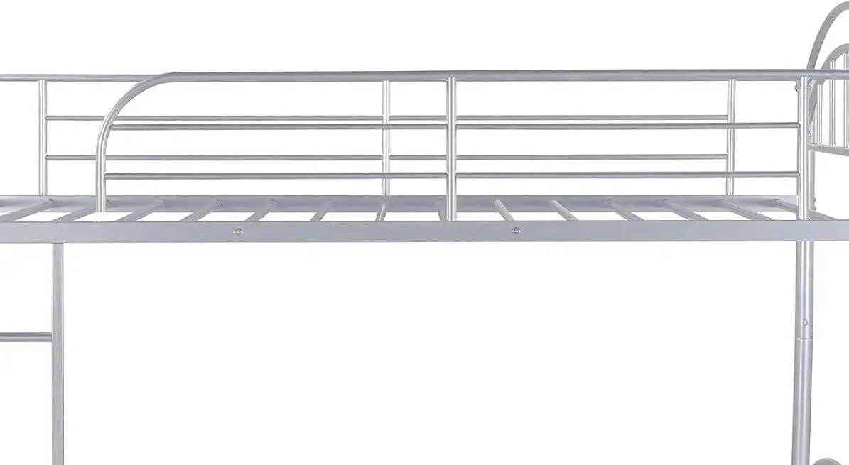 Twin Over Twin Bunk Bed Metal Bed Frame Stackable Bunker Bed for Teenagers Adults With Removable Ladder Safety Guardrail Good Vibrations