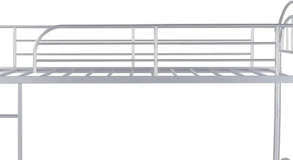 Twin Over Twin Bunk Bed Metal Bed Frame Stackable Bunker Bed for Teenagers Adults With Removable Ladder Safety Guardrail Good Vibrations