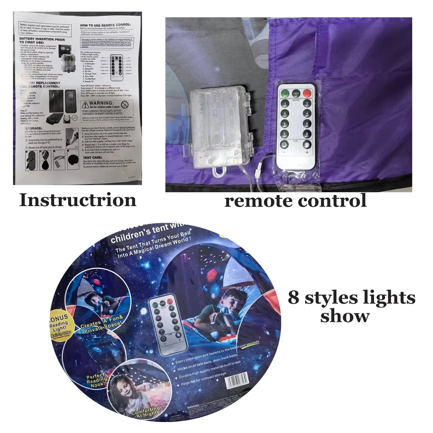 Bed Tents with Light Fun Foldable Play Pop up Outdoor Indoor Dream Tent Magic Playhouse Princess Secret Castle,Birthday for Kids Good Vibrations