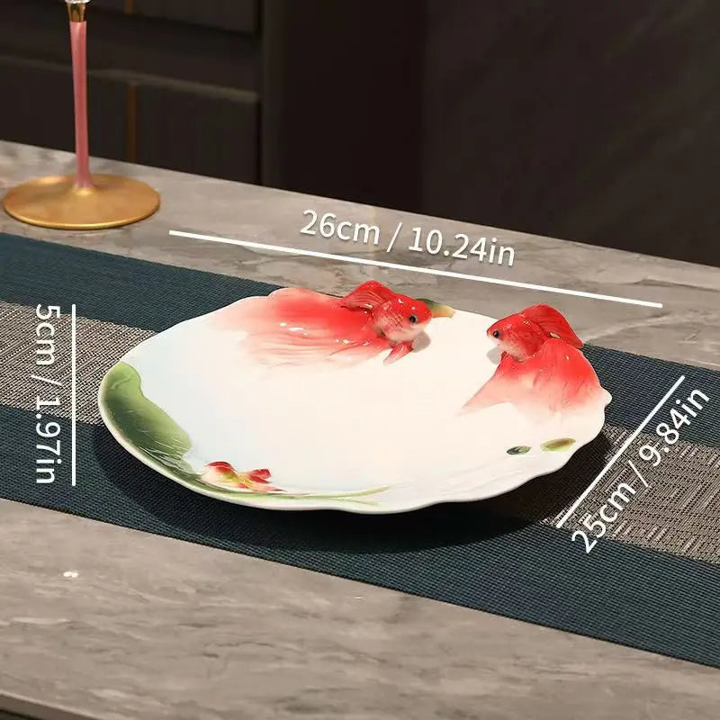 Ceramic Goldfish Shallow Plate Tableware Household Microwave Oven Plate Lily Pumpkin Flowers Fruit Cake Steak Food Plate Good Vibrations
