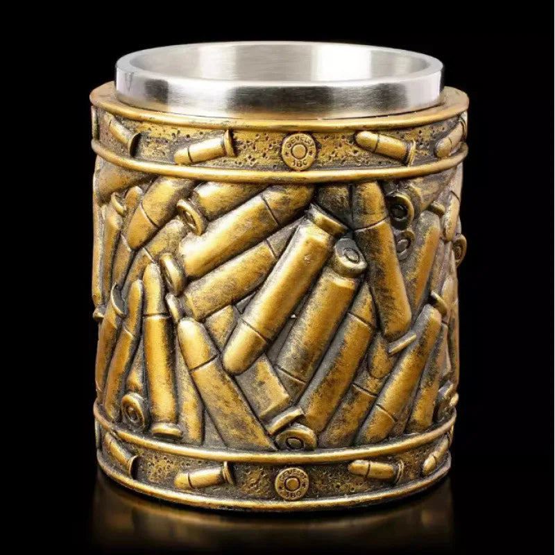 Gun Mugs Revolver Gun Tankard Beer Mug Ammo Bullet Resin Stainless Steel Inner Coffe Water Cup Stein Viking Mug Halloween Gift Good Vibrations