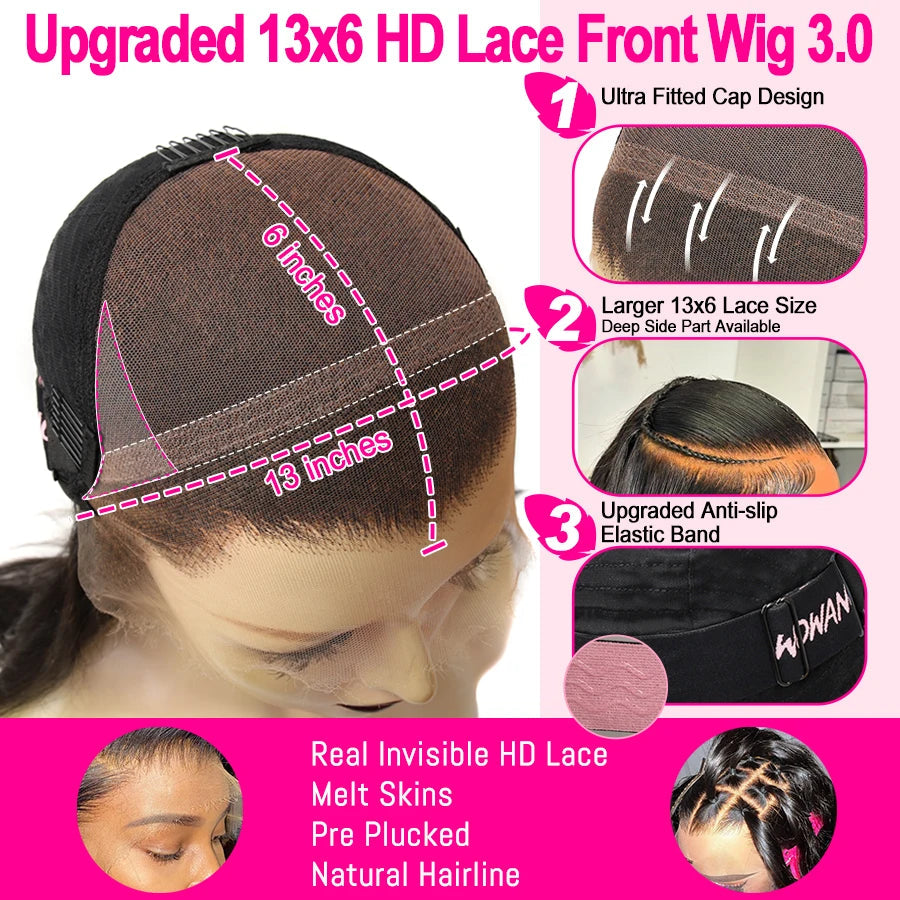 Wow Angel 13X6 HD Lace Frontal Human Hair Wigs 250% Highlight Body Wave Wigs Full Lace Wigs Melt Skins Ombre Colored Wigs Good Vibrations