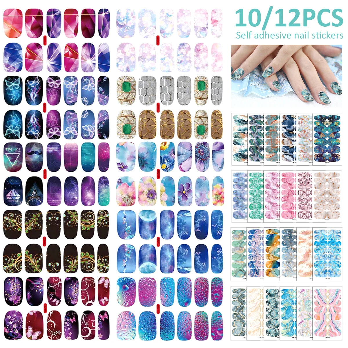 10 Sheets Vibrant Full Wrap Nail Polish Stickers Self-Adhesive Nail Decals for DIY Nail Art Manicure Designer Nail Art Stickers Good Vibrations