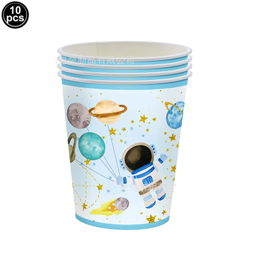 Blue Galaxy Space Disposable Plates Napkins Cups Outer Space Theme Party Tableware for Boys Astronaut Theme Birthday Decorations Good Vibrations