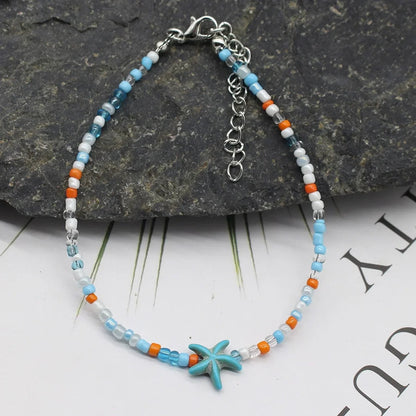 Bohemian Beach Shell Starfish Beaded Handmade Sea Turtle Charm Anklet Bracelet Fashion Jewelry For Women Summer Beach Party Good Vibrations
