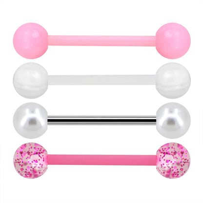 WKOUD 1 PCS/4 PCS Stainless Steel 14G Tongue Rings Barbell Pink Tongue Barbell Jewelry For Women Piercing Tongue Piercing Pink Good Vibrations Adult Super Store