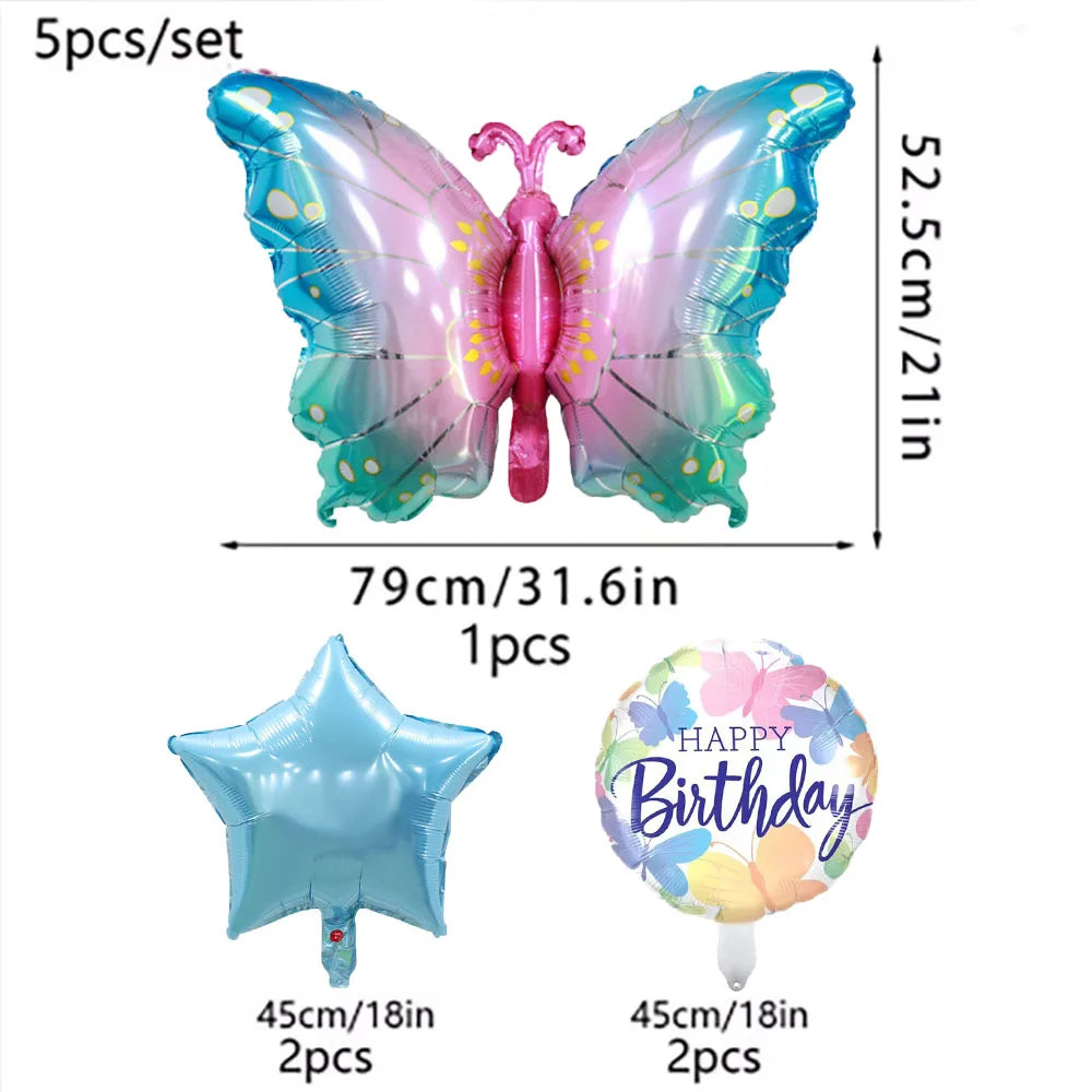 5pcs Colorful Butterfly Happy Birthday Ball Balloon Set Butterfly Theme Birthday Party Wedding Decoration Good Vibrations
