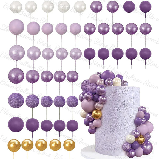 50pcs Purple Cake Topper Balls Pearl Purple Gold Balls Cake Toppers for Cake Decoration Birthday Party Baby Shower Wedding Decor Good Vibrations
