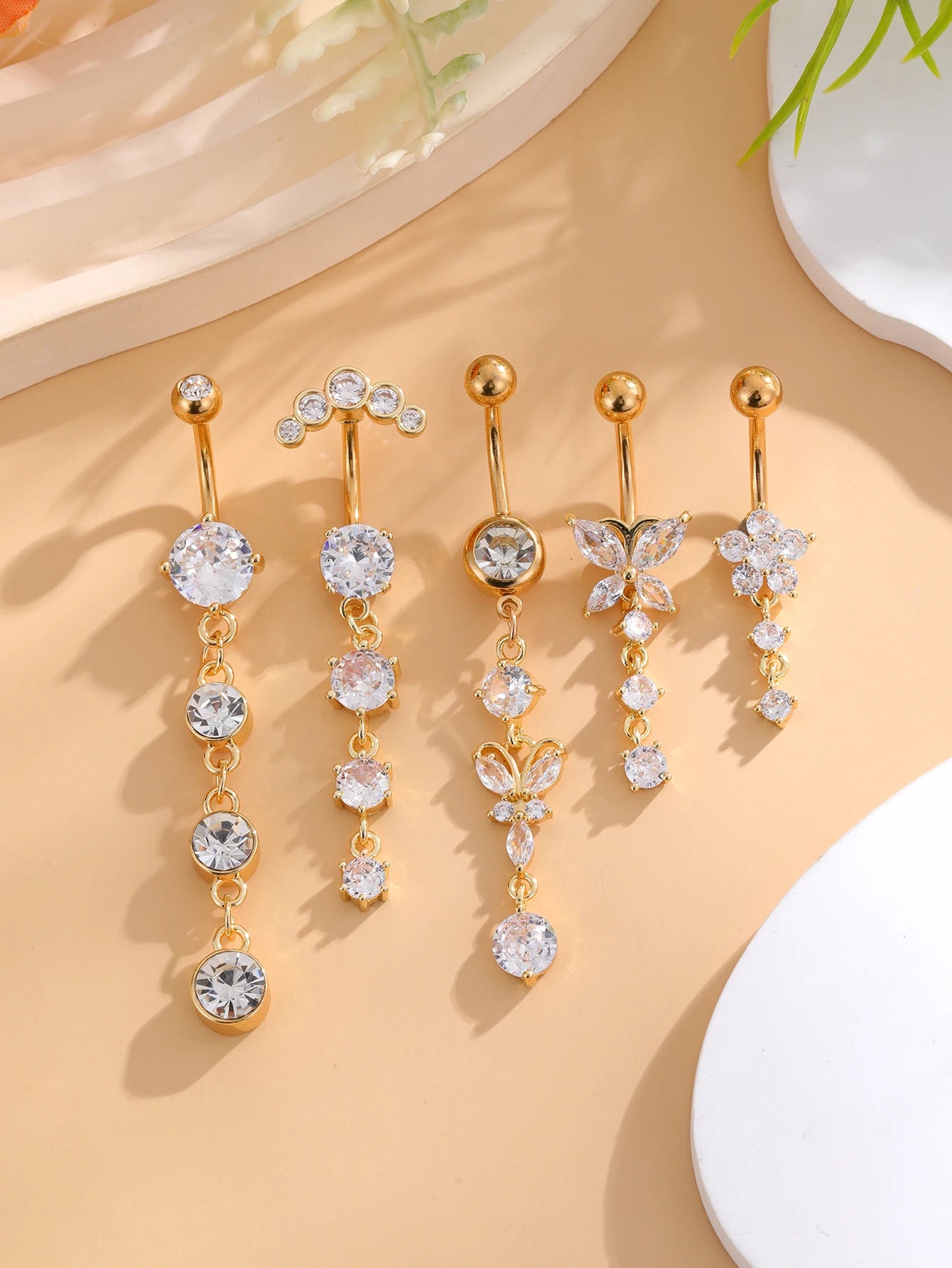 3-5pcs/Lot Belly Button Ring Sets Heart Butterfly Flower Dangled Belly Piercing Nombril 14G Curved Navel Rings Jewelry for Women Good Vibrations Adult Super Store