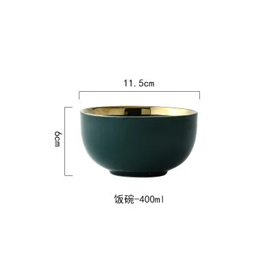 Green Ceramic Gold Inlay Plate Steak Food Plate Nordic Style Tableware Bowl Ins Dinner Dish High End Porcelain Dinnerware Set Good Vibrations