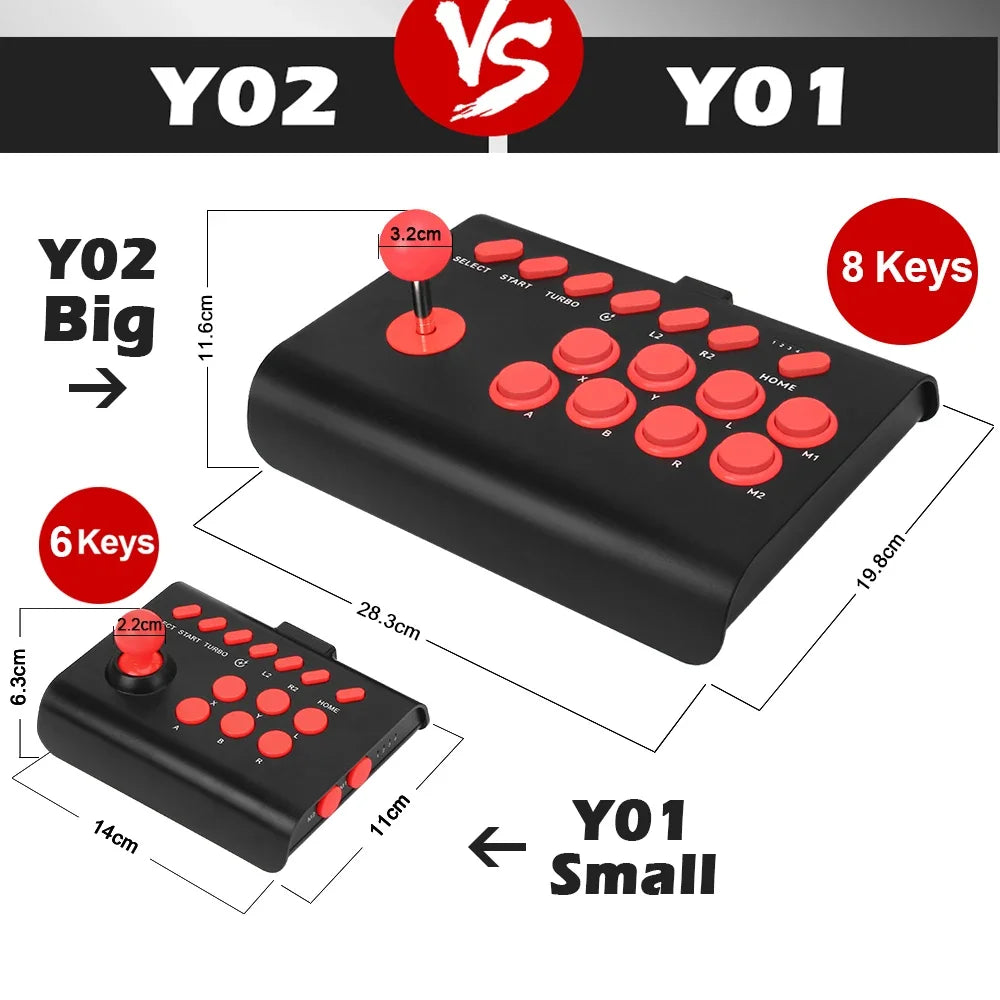 Y02 Arcade Joystick for PS4/PS3/Xbox One/Switch OLED/Android/iOS Wired Wireless Street Fighter Controller w Macro/Turbo Function Good Vibrations