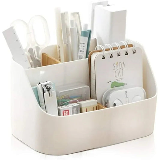 Desk Organizer,Office Supplies Organizers and Accessories,Makeup Brush Holder,Remote Control Holder with Movable Woode Partition Good Vibrations