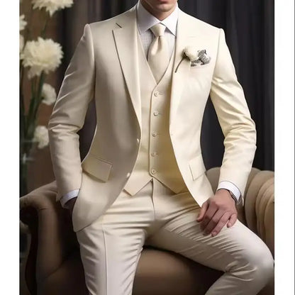 Elegant Wedding Suits for Men 2025 Solid Color Blazer Slim Fit 3 Pcs Jacket Pants Vest Costume Homme Formal Party Male Clothing Good Vibrations