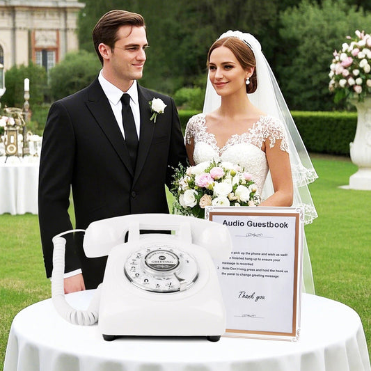 White Voice Recording Audio Guest Book – Guest Book Phone for Weddings, Bridal Showers, Anniversaries,Unique Wedding Gift Good Vibrations