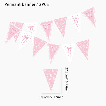 Pink Banner Happy Birthday Bow Balloon Straw Disposable Paper Plate Napkin Cup Tableware Princess Girl Birthday Party Supplies Good Vibrations